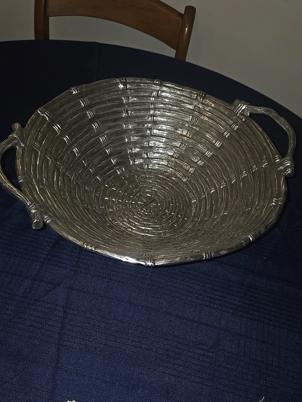 Mariposa hand-cast recycled aluminum basketweave bowl.